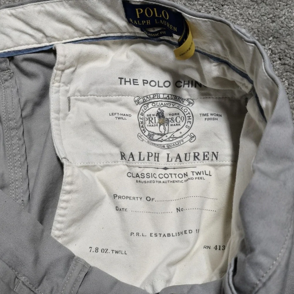 Polo Ralph Lauren Mens 35x32 Gray Classic Fit Chino Pants Cotton Twill